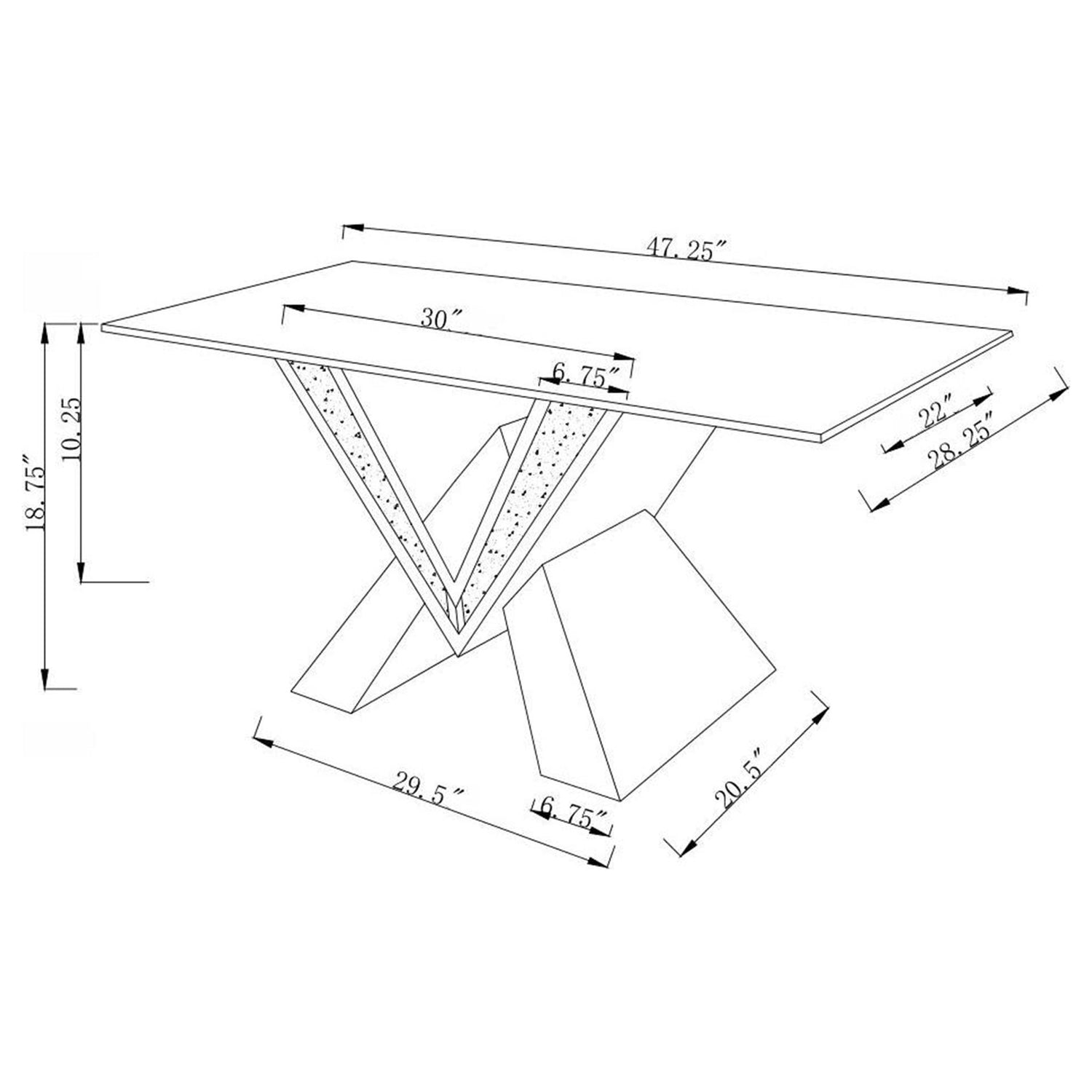 Coffee Table - Taffeta V-shaped Coffee Table with Glass Top Silver
