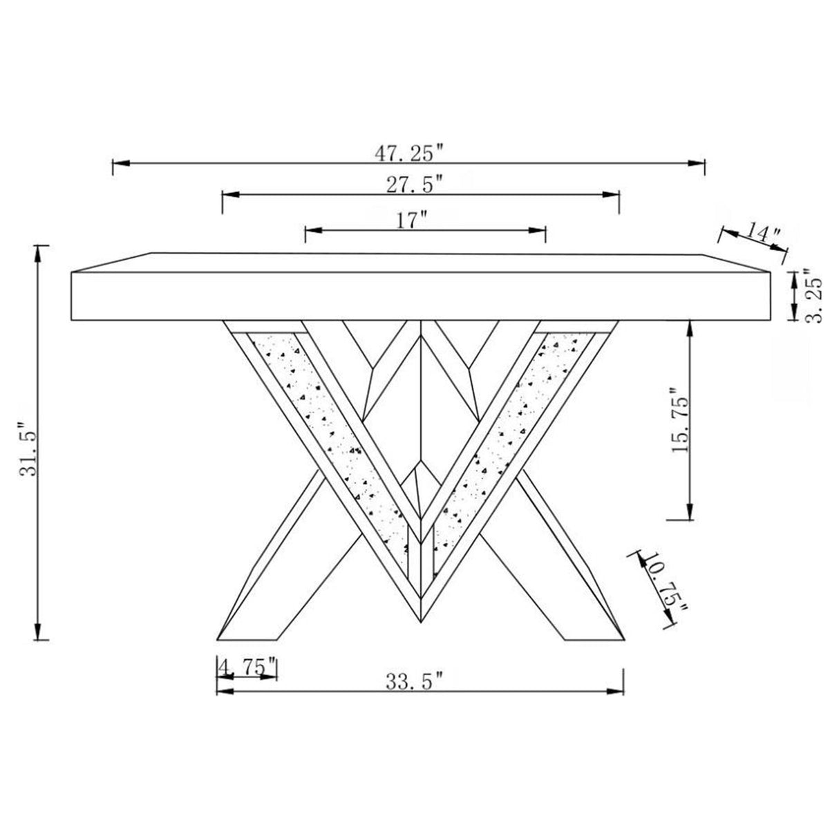 Sofa Table - Taffeta V-shaped Sofa Table with Glass Top Silver