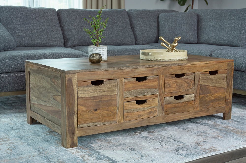 Coffee Table - Esther 6-drawer Storage Coffee Table Natural Sheesham