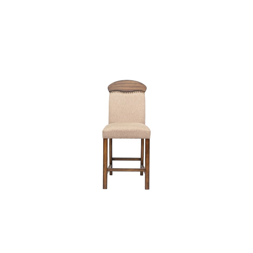 Acme - Maurice Counter Height Chair (Set-2) 72462 Linen & Oak Finish