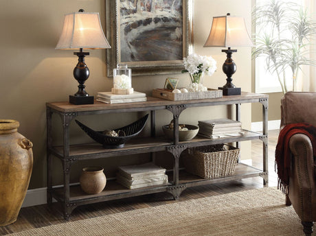 Acme - Gorden Console Table 72680 Weathered Oak & Antique Silver Finish