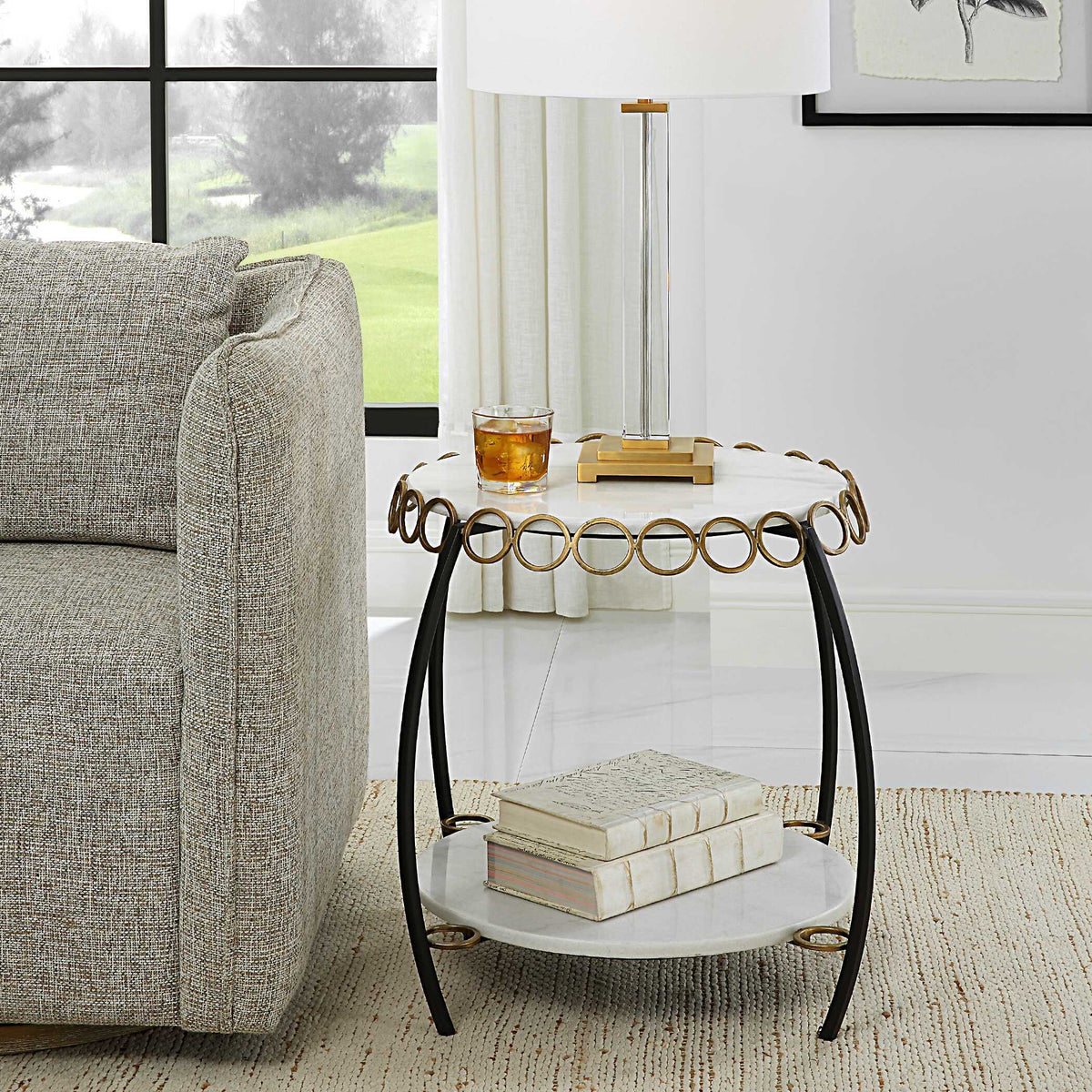 Chainlink Marble Side Table - White by Uttermost - View 3