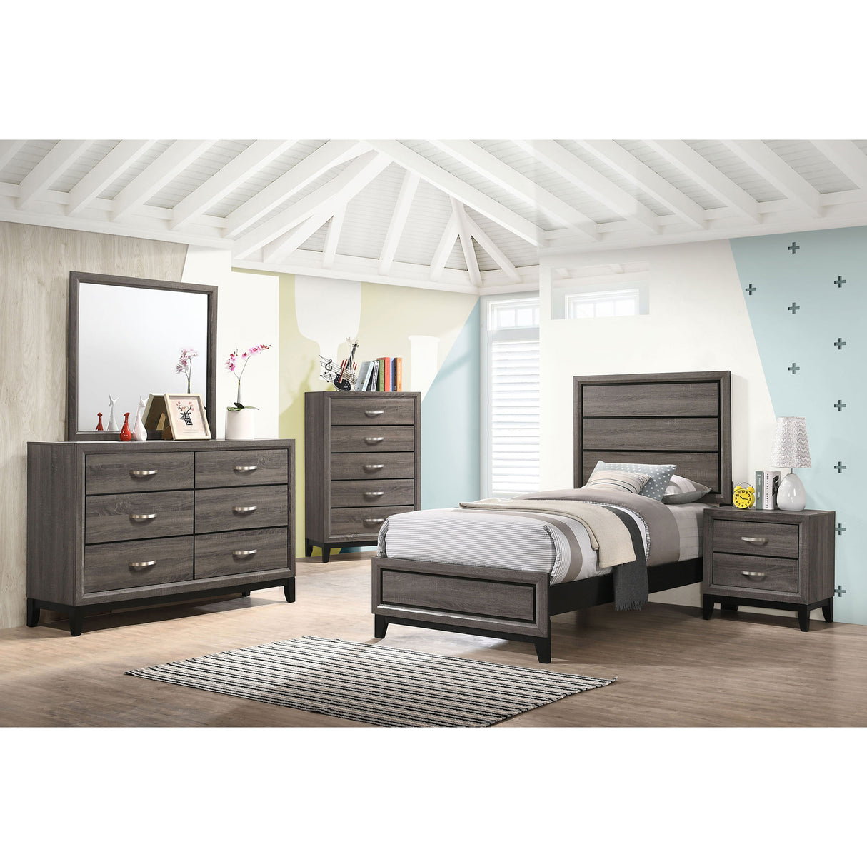 Cabrillo Grey Oak 5-piece Twin Bedroom Set
