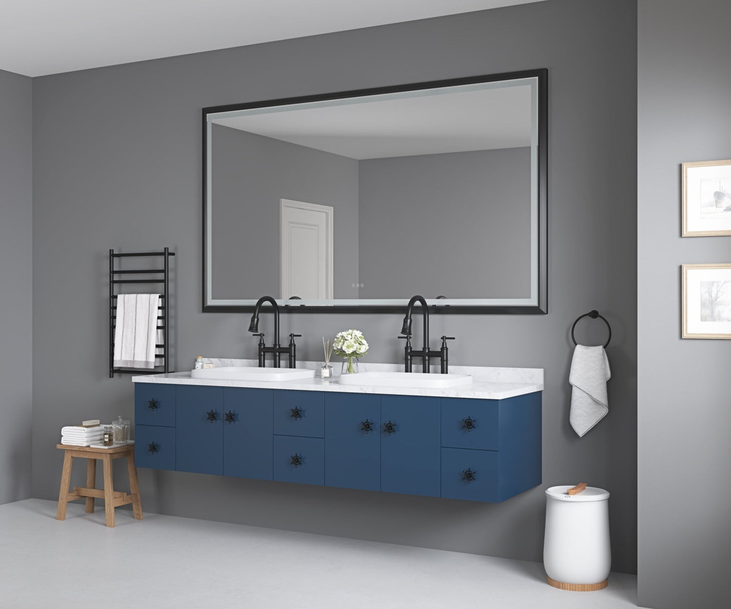 72in. W x 48in. H Oversized Rectangular Black Framed LED Mirror Anti - Fog Dimmable Wall Mount Bathroom Vanity Mirror HD Wall Mirror Kit For Gym And Dance Studio 48X 72Inches With Safety Ba | Home Elegance USA