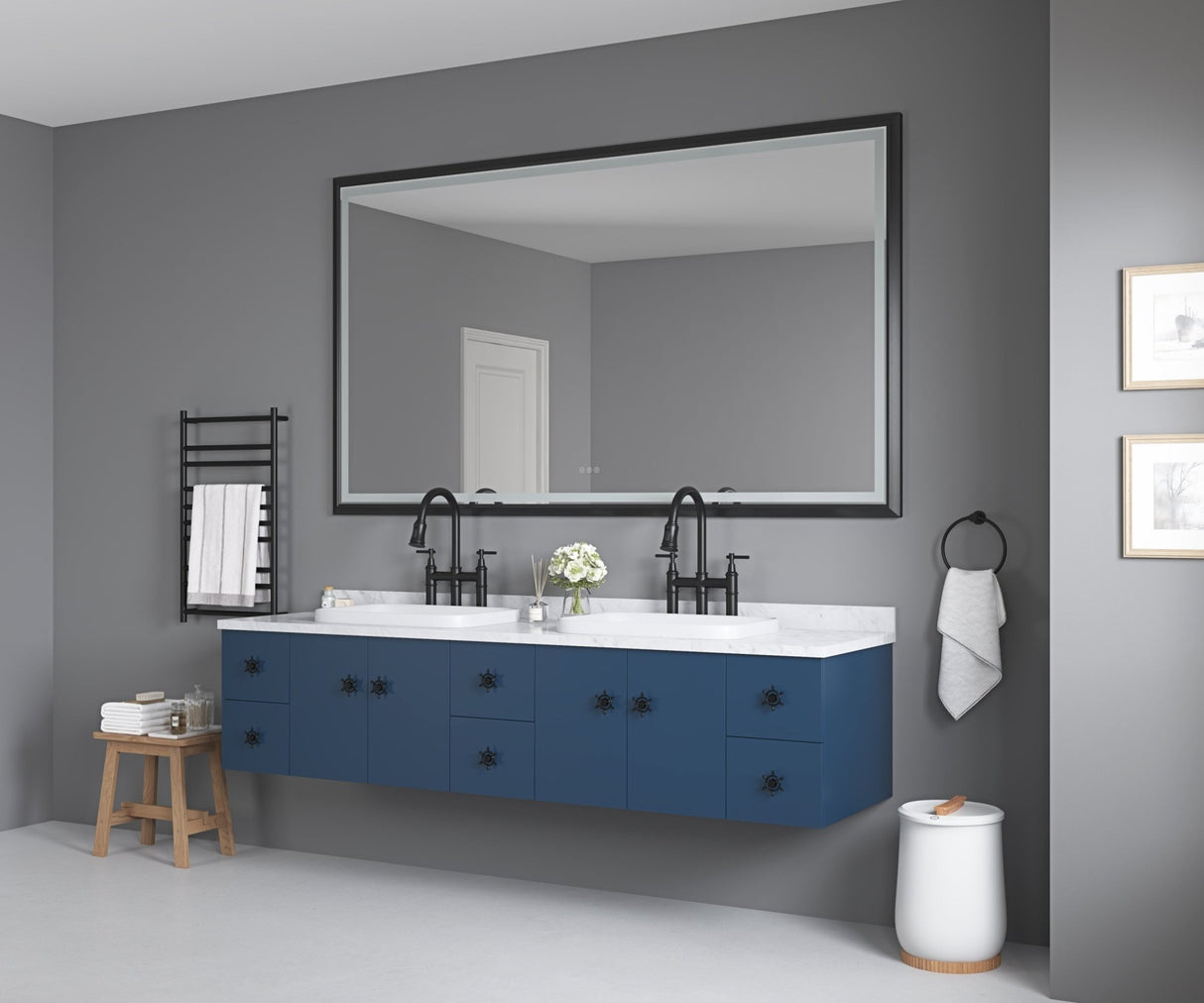 84in. W x 48in. H Oversized Rectangular Black Framed LED Mirror Anti - Fog Dimmable Wall Mount Bathroom Vanity Mirror HD Wall Mirror Kit For Gym And Dance Studio 48X 84Inches With Safety Ba | Home Elegance USA