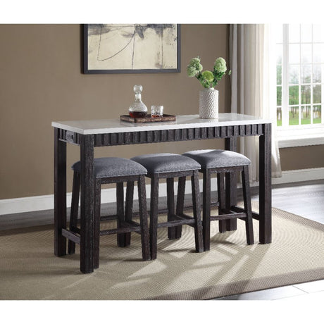 Acme - Necalli 4PC Pack Counter Height Table Set 72930 Marble Top & Weathered Espresso Finish