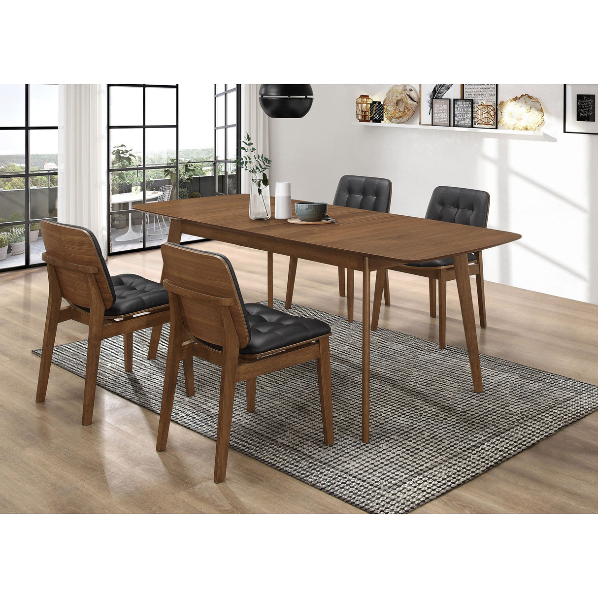 Draper Natural Walnut and Black 5-piece Rectangular Dining Set - sold by Home Elegance USA