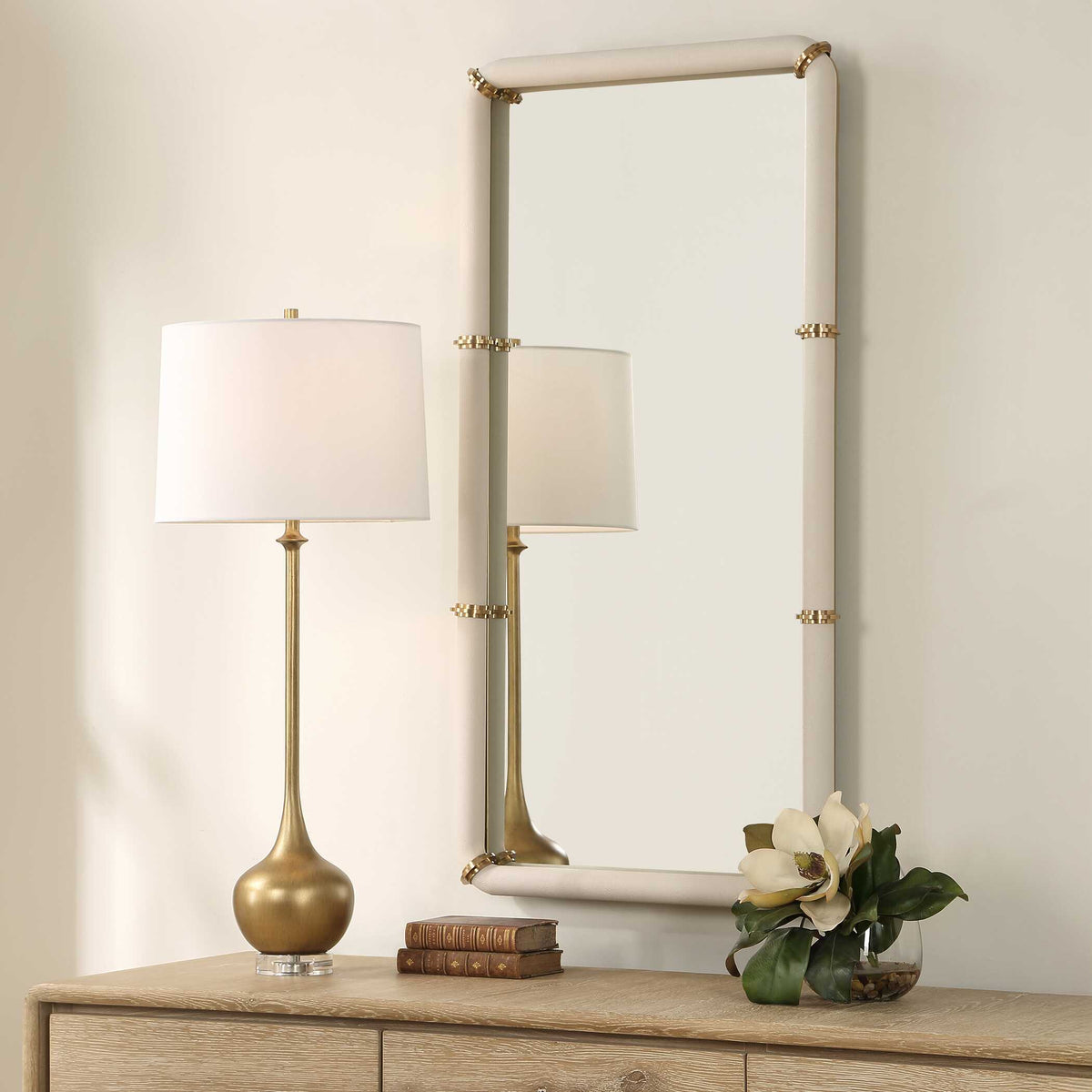 Cyprus Leather Mirror - White by Uttermost - View 3