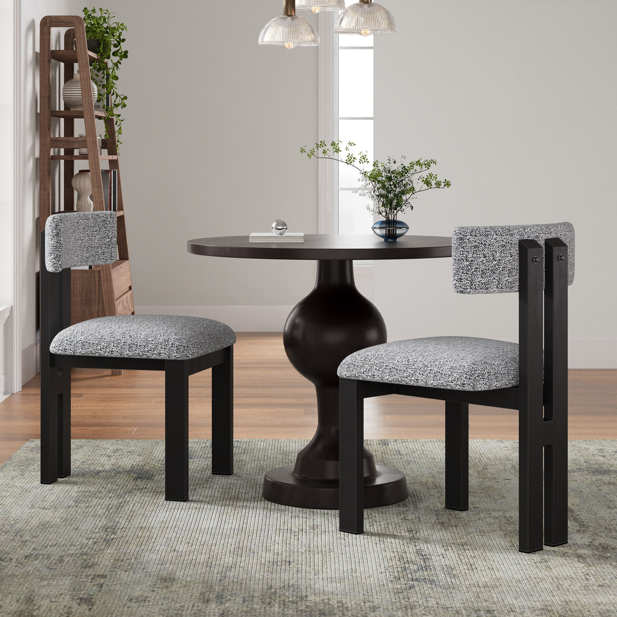 3- Piece Dining Set,Upholstered Dining Chairs With Metal Legs (Set of 2) (Black+White) + Round Dining Table