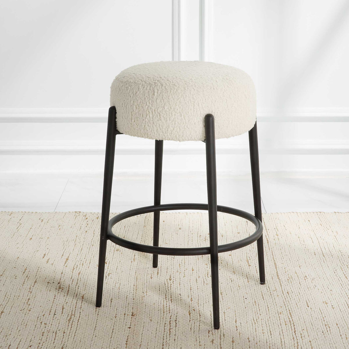 Arles Plush Counter Stool - Black / White by Uttermost - View 5