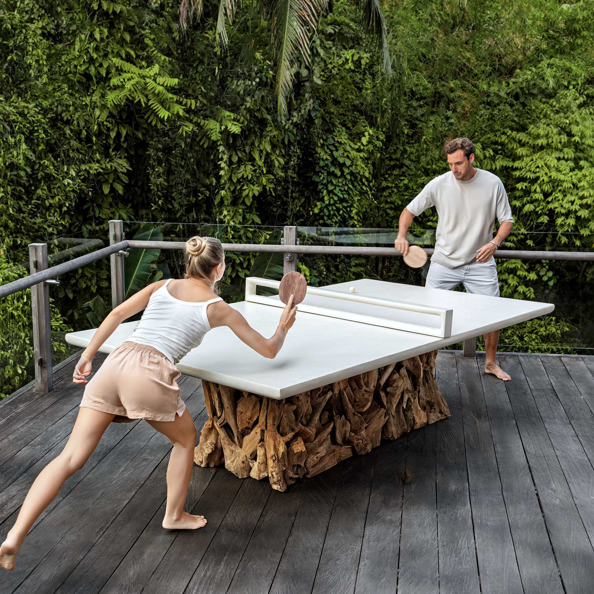 Stonewood Indoor-Outdoor Ping-Pong Dining Table White / Woodtone - Light Brown / White by Uttermost - View 5