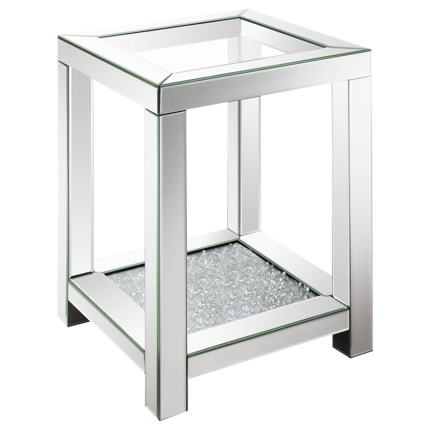 End Table - Valentina Square End Table with Glass Top Mirror