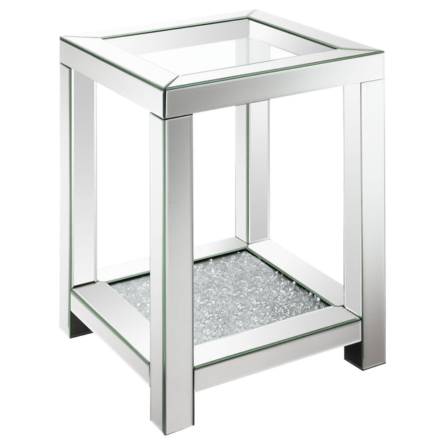 End Table - Valentina Square End Table with Glass Top Mirror