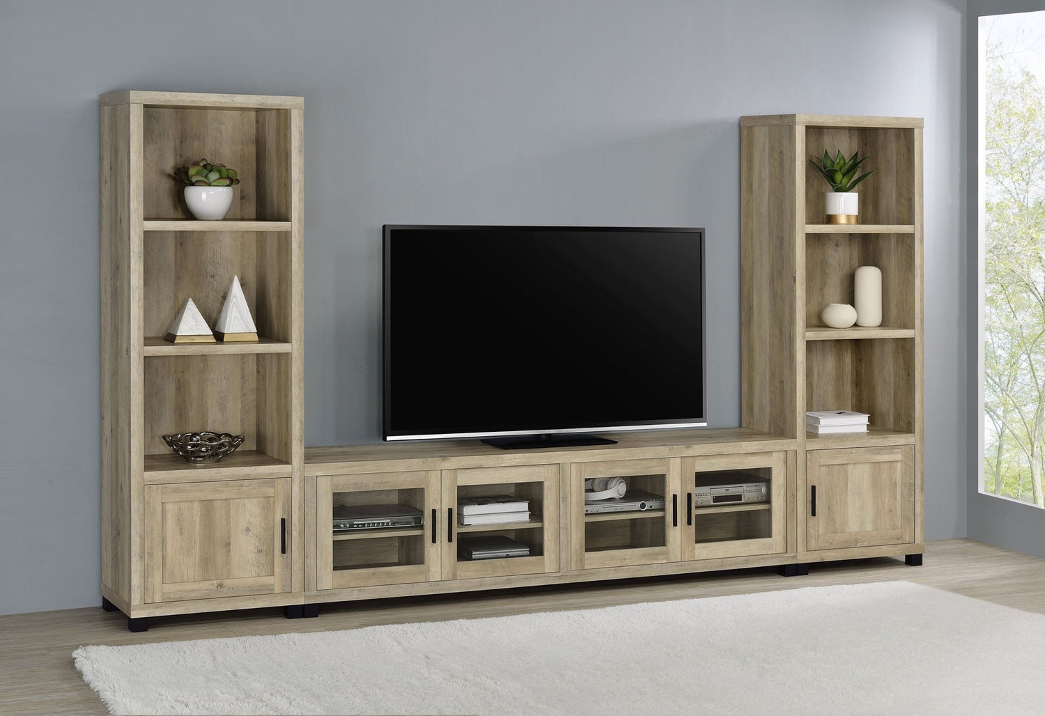 Sachin 3 - piece Entertainment Center With 79" TV Stand Antique Pine | Coaster | Home Elegance USA