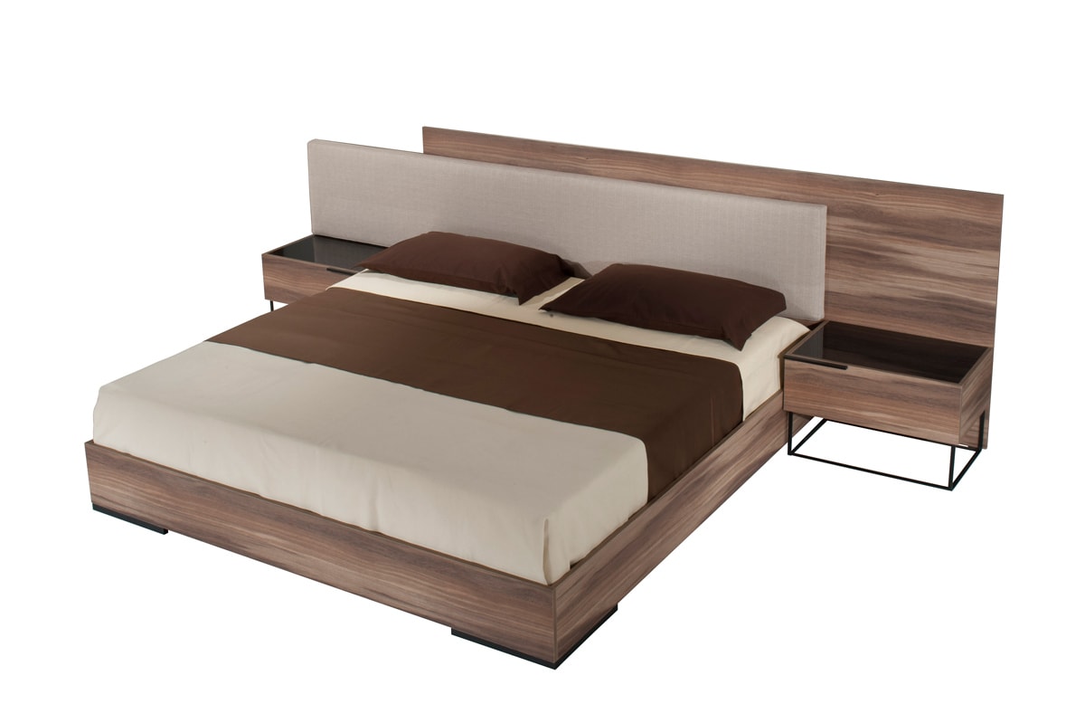 Matteo Italian Modern Eastern King Walnut & Fabric Bed - View Image 1