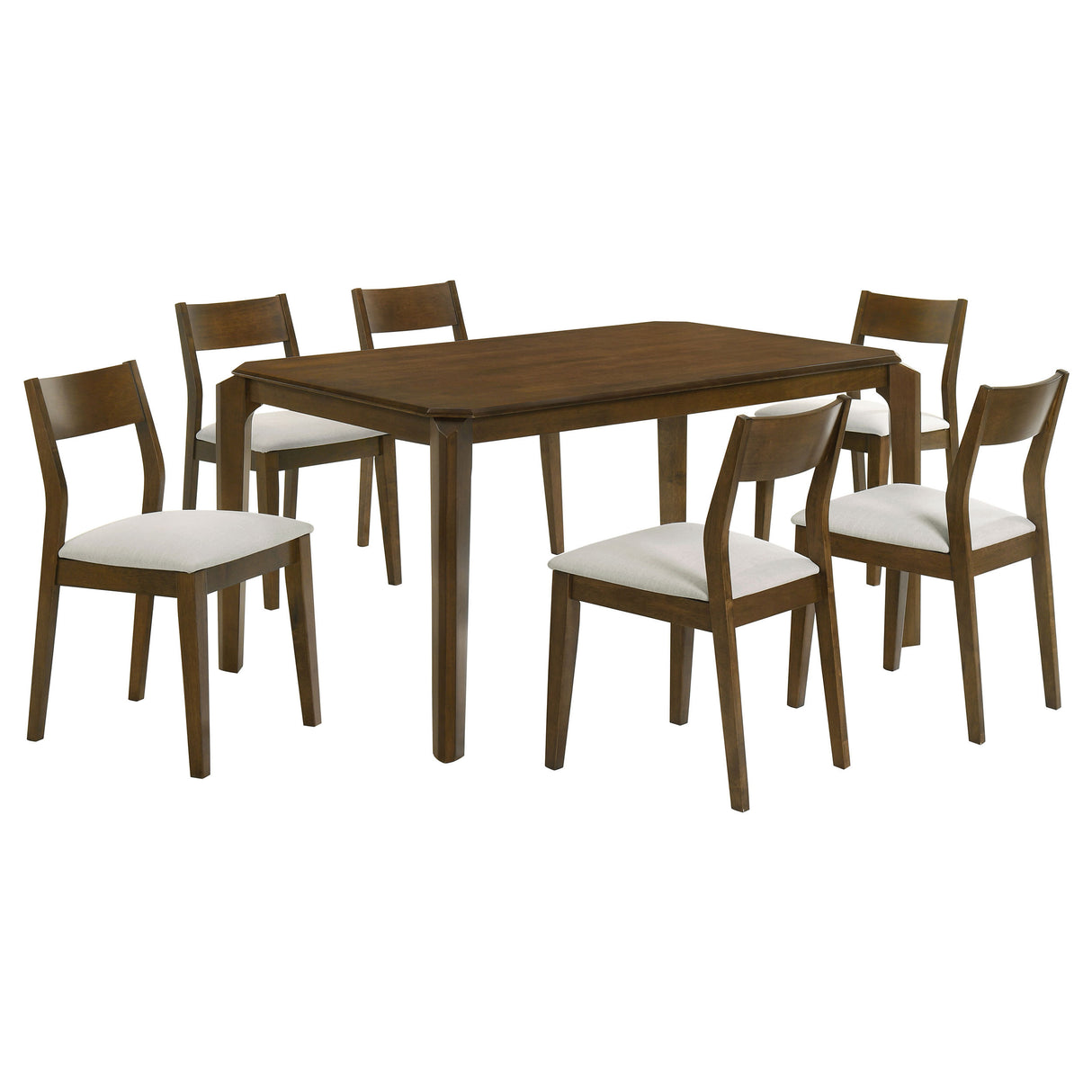 Warren Dark Brown 7-Piece Rectangular Dining Set with Beige Upholstered Chairs, Wood Finish, 59' Long