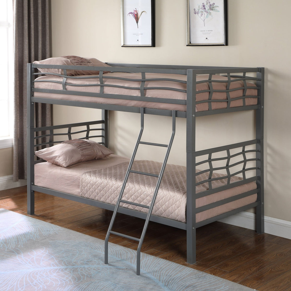 Twin / Twin Bunk Bed - Fairfax Twin Over Twin Bunk Bed with Ladder Light Gunmetal