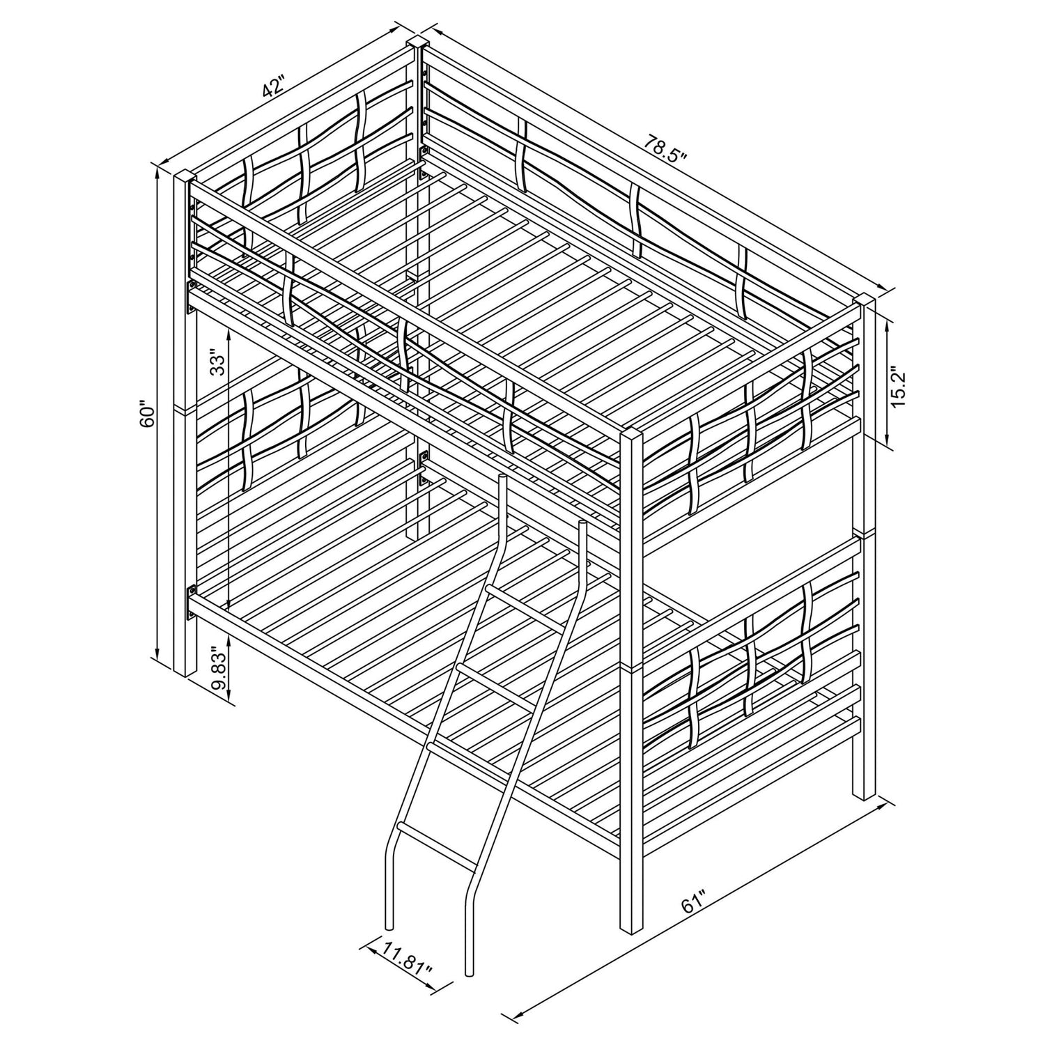 Twin / Twin Bunk Bed - Fairfax Twin Over Twin Bunk Bed with Ladder Light Gunmetal