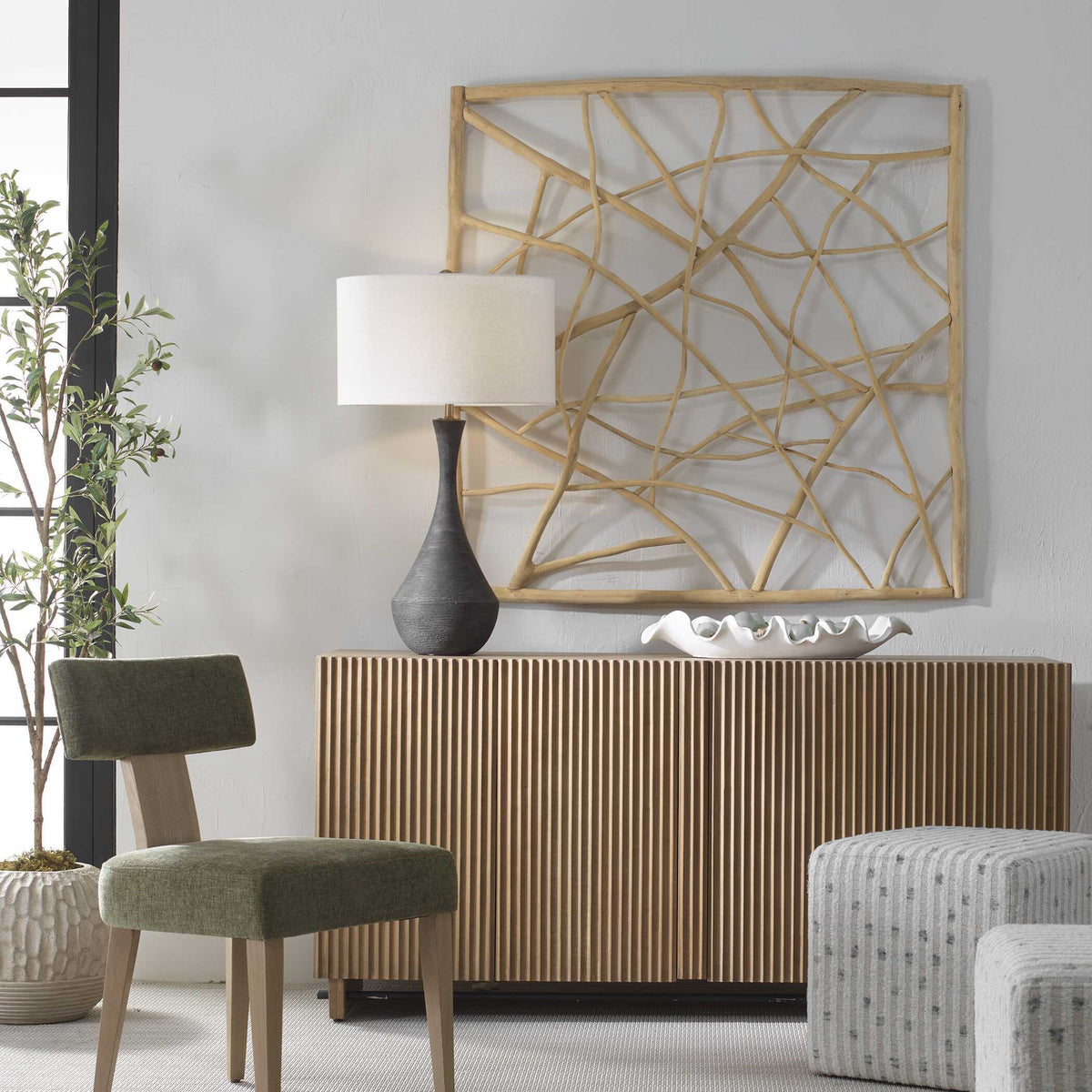Tangled Up Outdoor Teak Wall Decor Woodtone - Light Brown by Uttermost - View 2