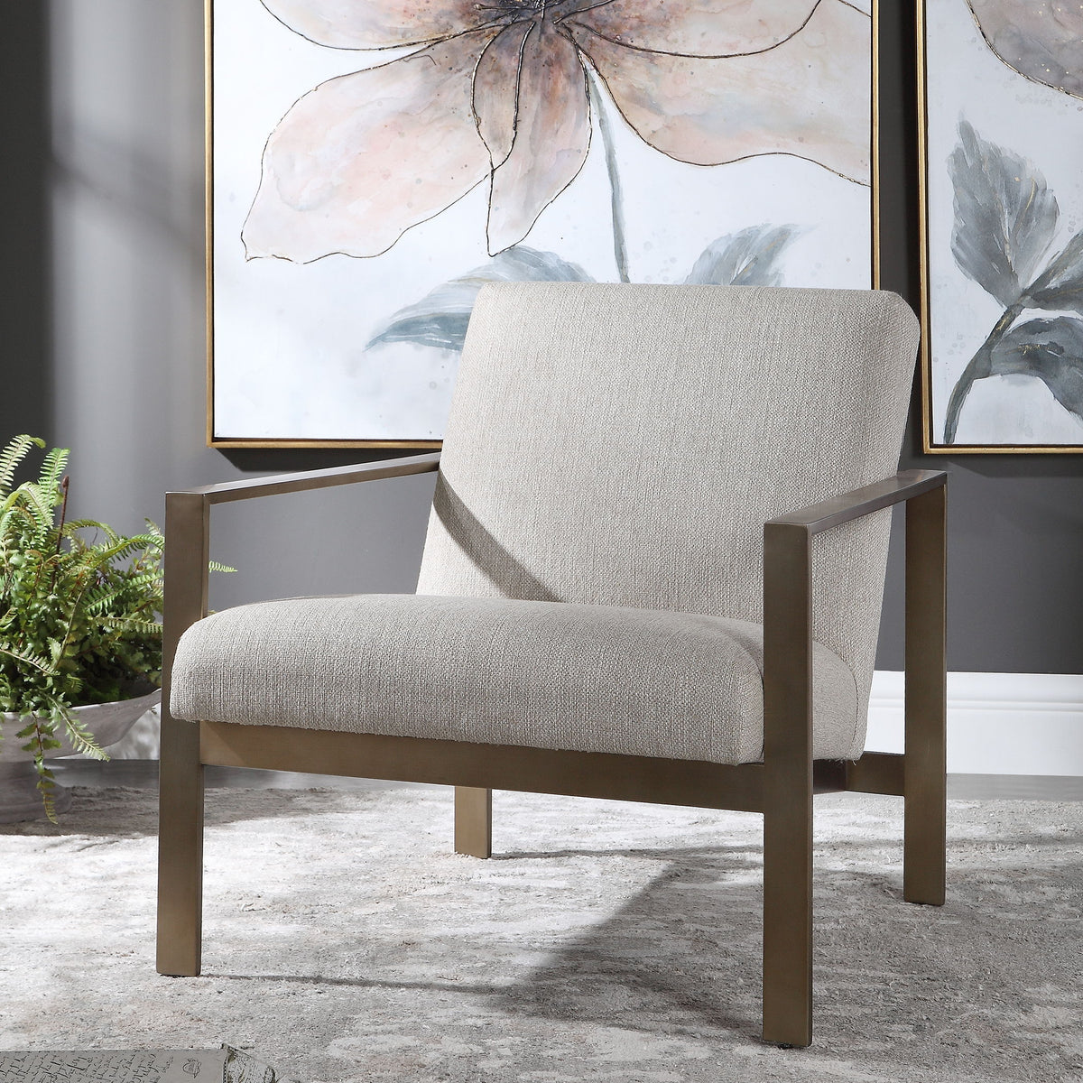 Wills Contemporary Accent Chair - Beige / Dark Brown by Uttermost - View 6