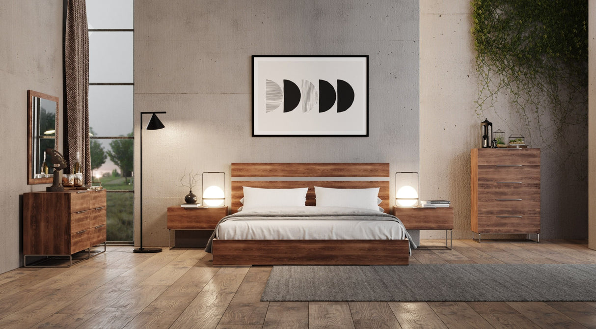 Eastern King Lorenzo Italian Modern Walnut Bedroom Set
