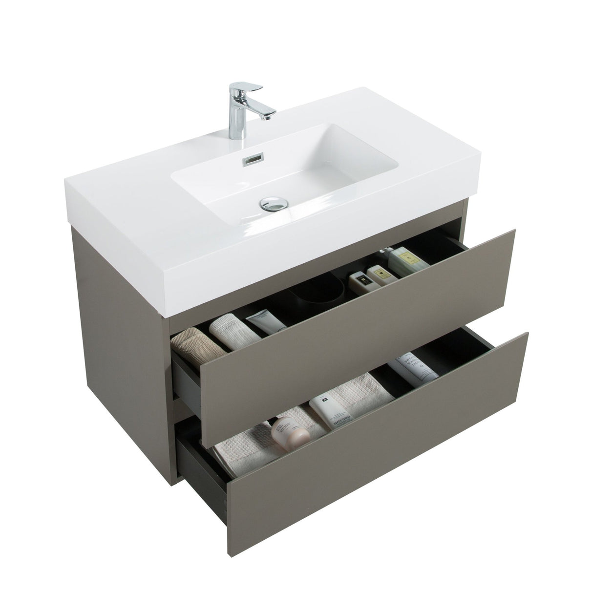Alice 36" Gray Bathroom Vanity with Sink, Large Storage Wall Mounted Floating Bathroom Vanity for Modern Bathroom, One - Piece White Sink Basin without Drain and Faucet | Home Elegance USA