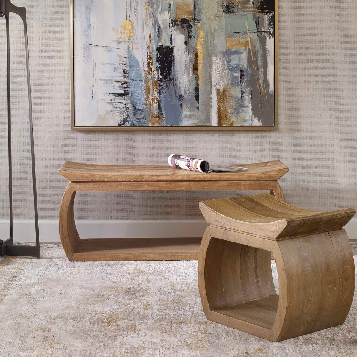 Connor Elm Accent Stool - Light Brown by Uttermost - View 3