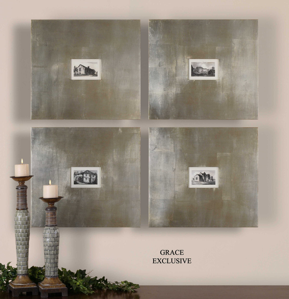 Historical Buildings Framed Art (Set of 4) - Silver by Uttermost - View 3