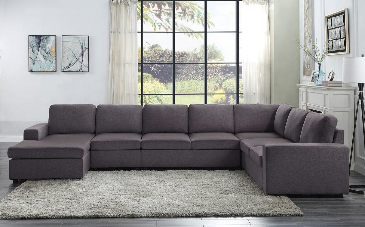 Tifton 146.5' Modular Sectional Sofa with Reversible Chaise in Dark Gray Linen - sold by Home Elegance USA