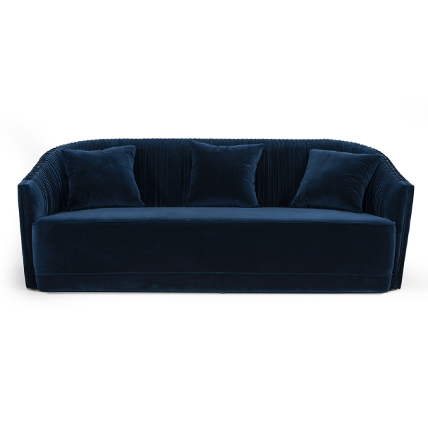 Palomar Modern Blue Velvet & Brass Sofa - View Image 1
