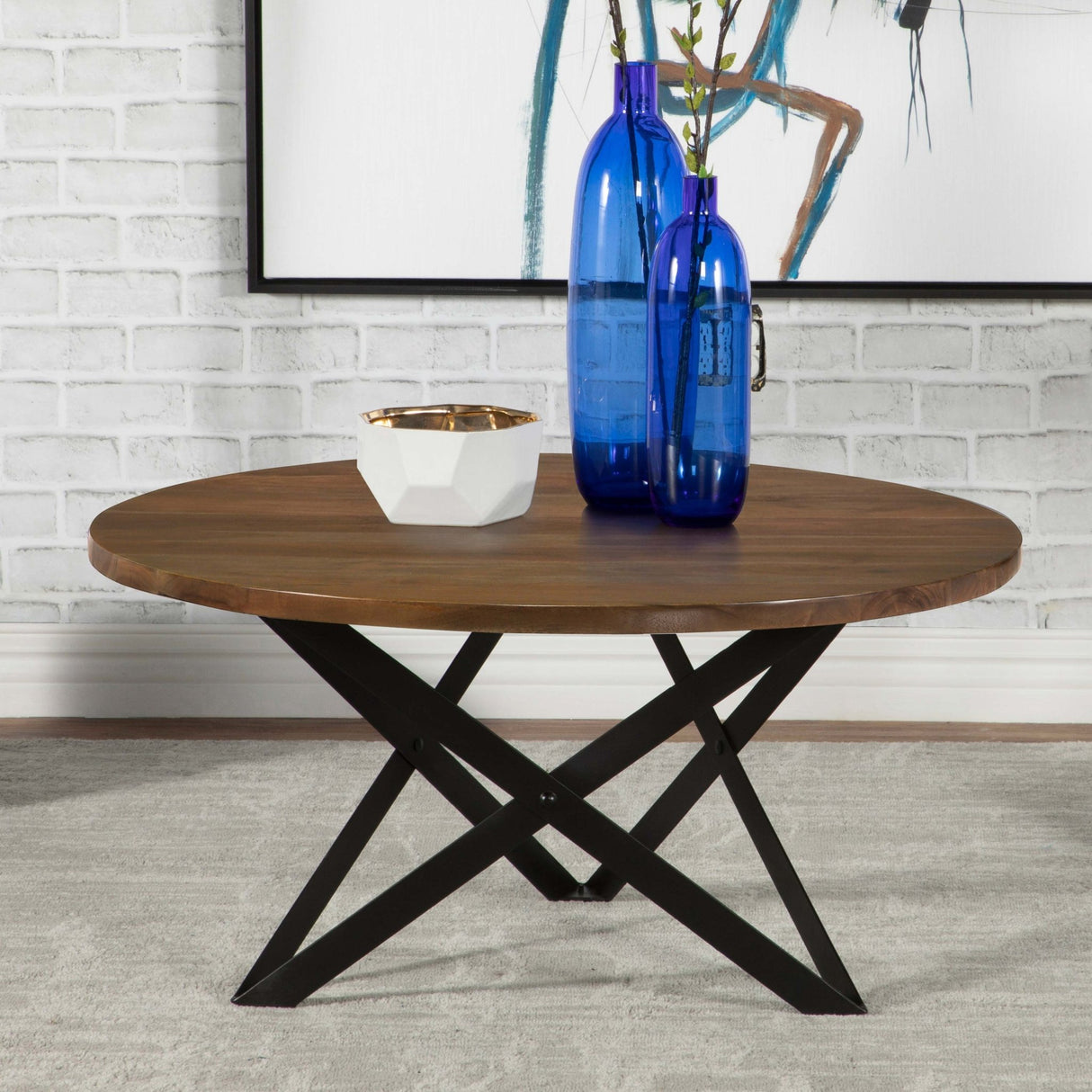 Coffee Table - Zack Round Coffee Table Smokey Grey and Black