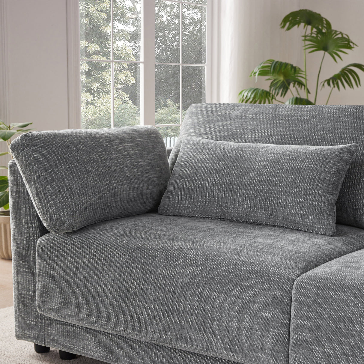 124'' L-Shaped Sectional Sofa with Multi-Functional Storage Console, Wired&Wireless Charger, Movable Ottoman, Wider&Thicker Cushion, Free Combination for Living Room&Apartment, Chenille - sold by Home Elegance USA