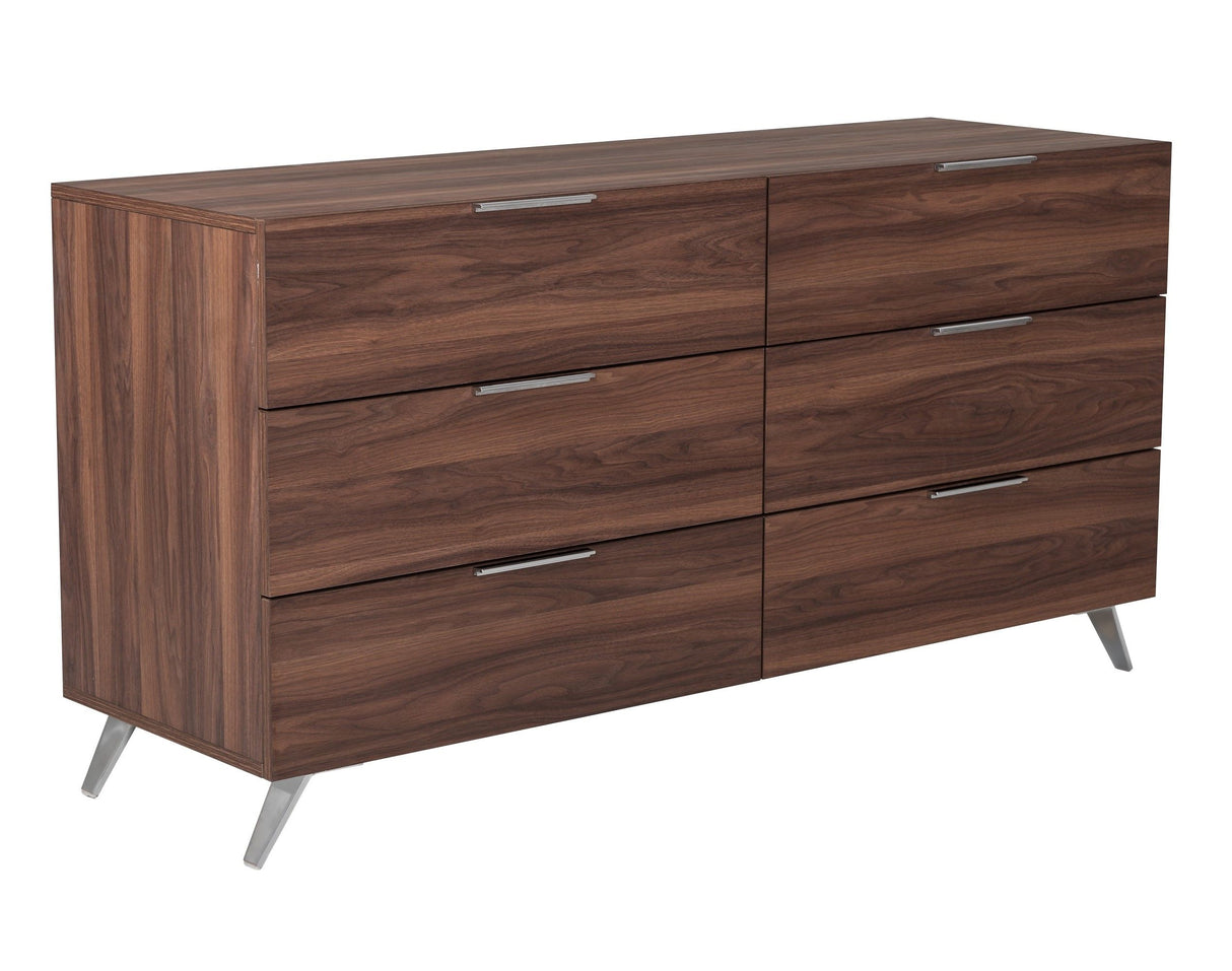 Queen Tyree + Brooklyn - Modern Off-White Fabric + Walnut 4-Piece Bedroom Set
