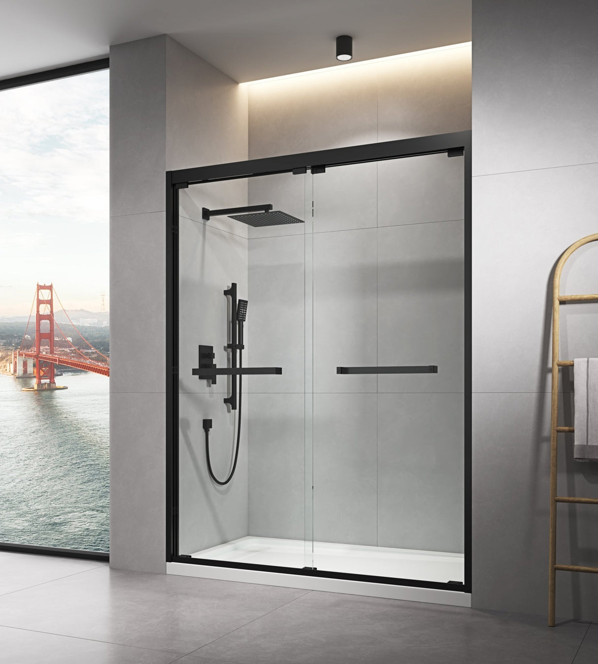 60 in. W x 76 in. HSliding Framed Shower Door in Black Finish with Clear Glass | Home Elegance USA