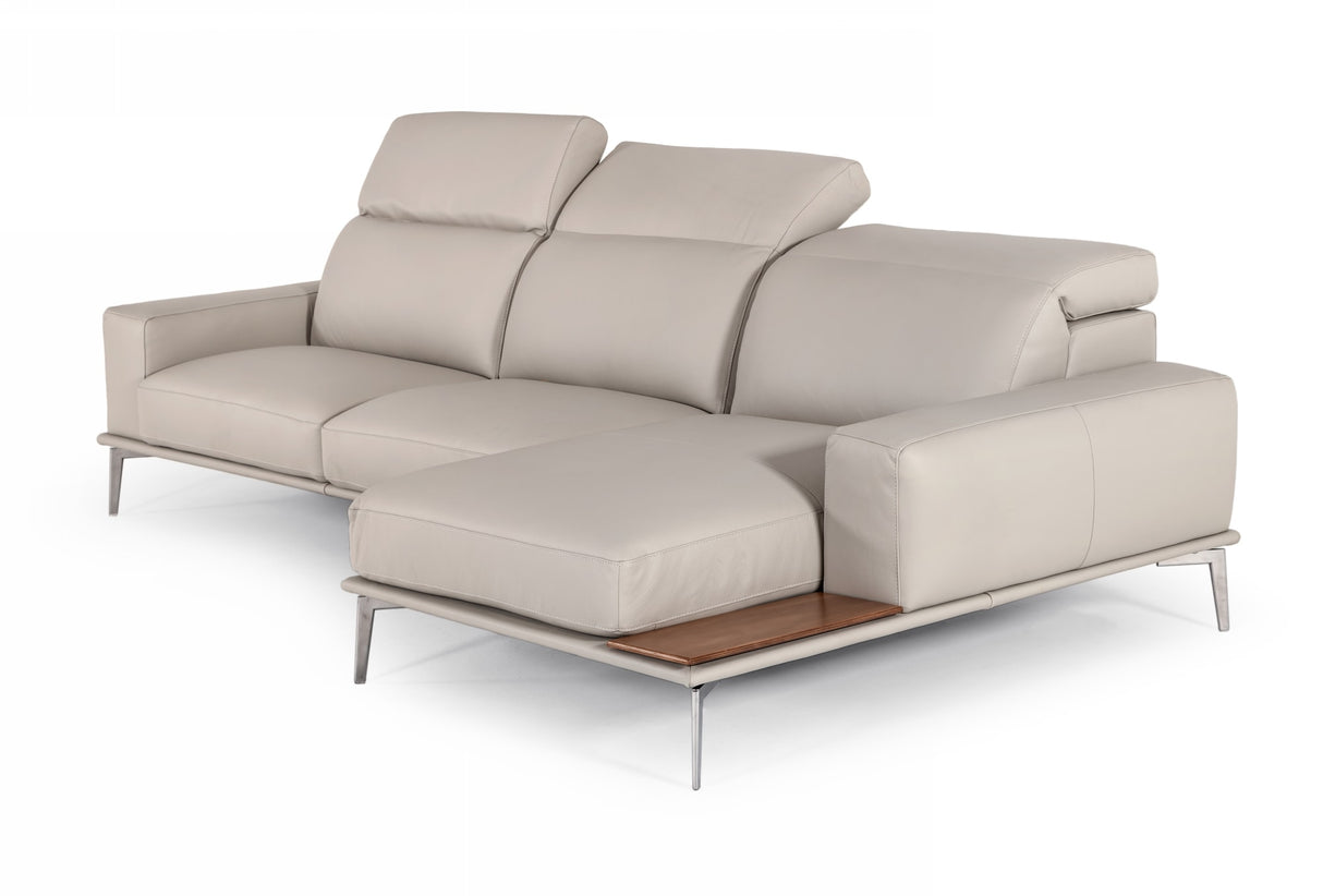 Villeneuve - Italian Modern Light Grey Leather Right Facing Sectional Sofa - View Image 1