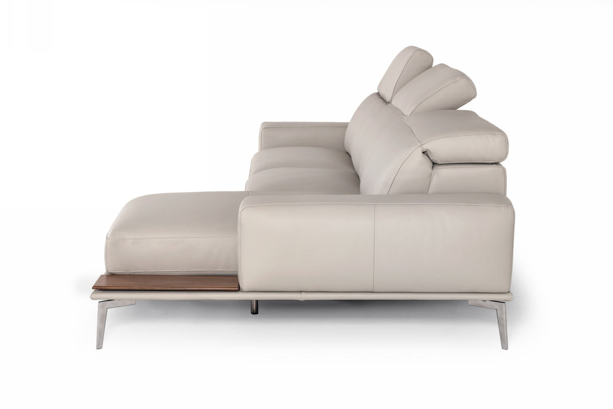 Villeneuve - Italian Modern Light Grey Leather Right Facing Sectional Sofa - View Image 1