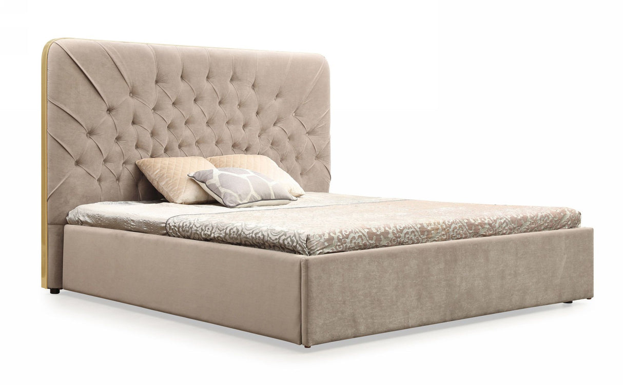 Moontide - Eastern King Glam Beige Velvet and Brushed Brass Bed - View Image 1