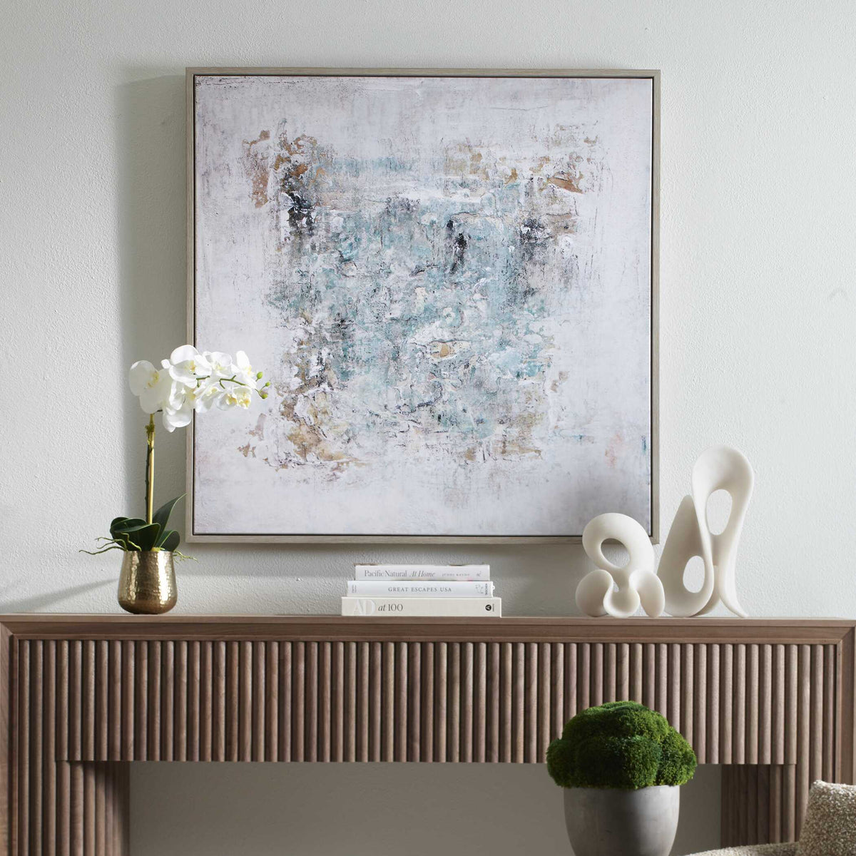 Find Me Here Abstract Framed Canvas Art Black / Blue / Brown / Gray / White - Blue / Gray by Uttermost - View 2