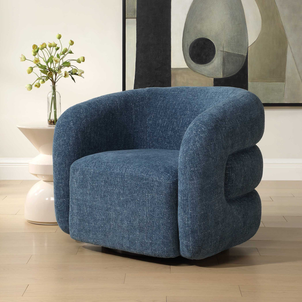 Junie Swivel Barrel Chair - Blue by Uttermost - View 5