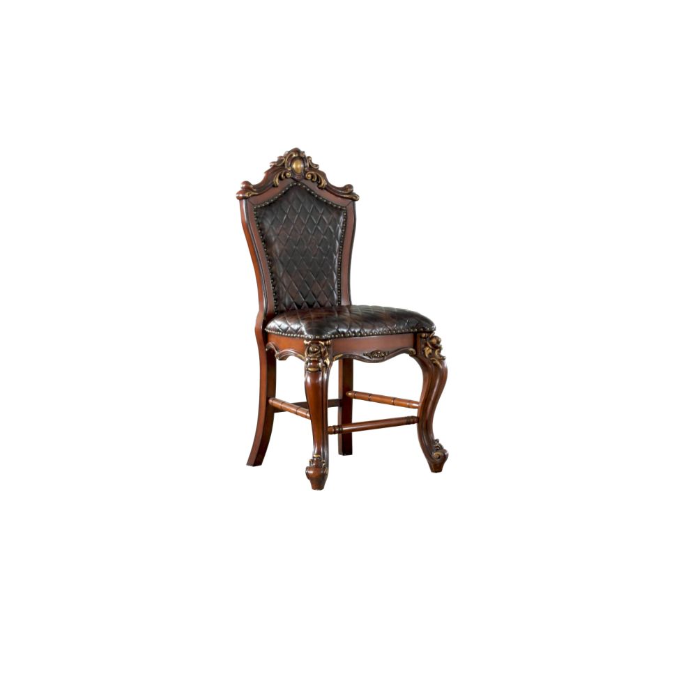 Acme - Picardy Counter Height Chair (Set-2) 78222 Chocolate Synthetic Leather & Honey Oak Finish