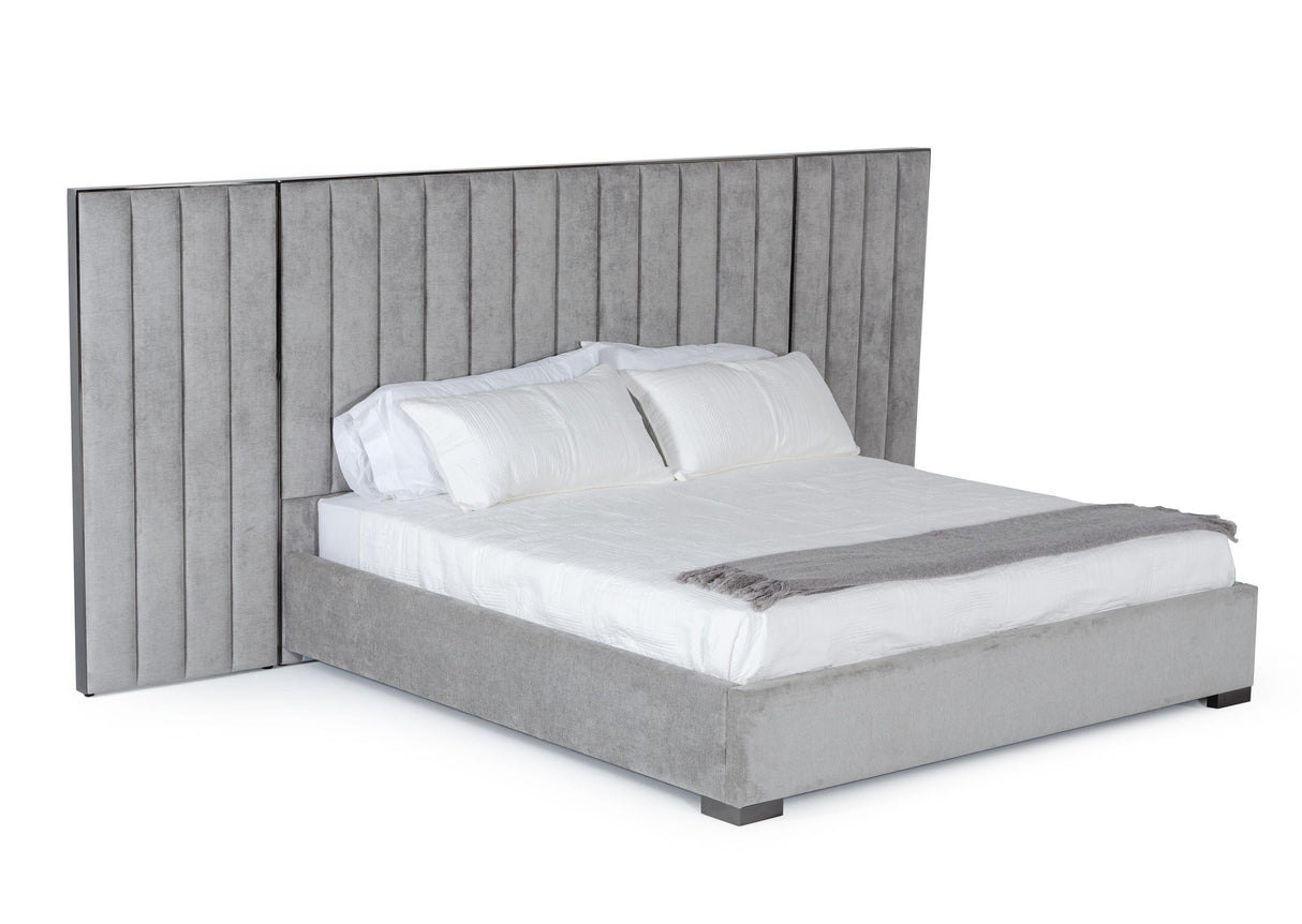 Queen Buckley - Modern Grey & Black Stainless Steel Bed w/ Nightstands