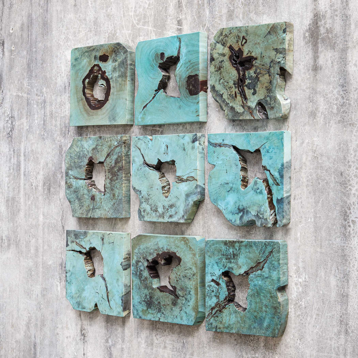 Bahati Wood Wall Decor (Set of 9) - Blue by Uttermost - View 3
