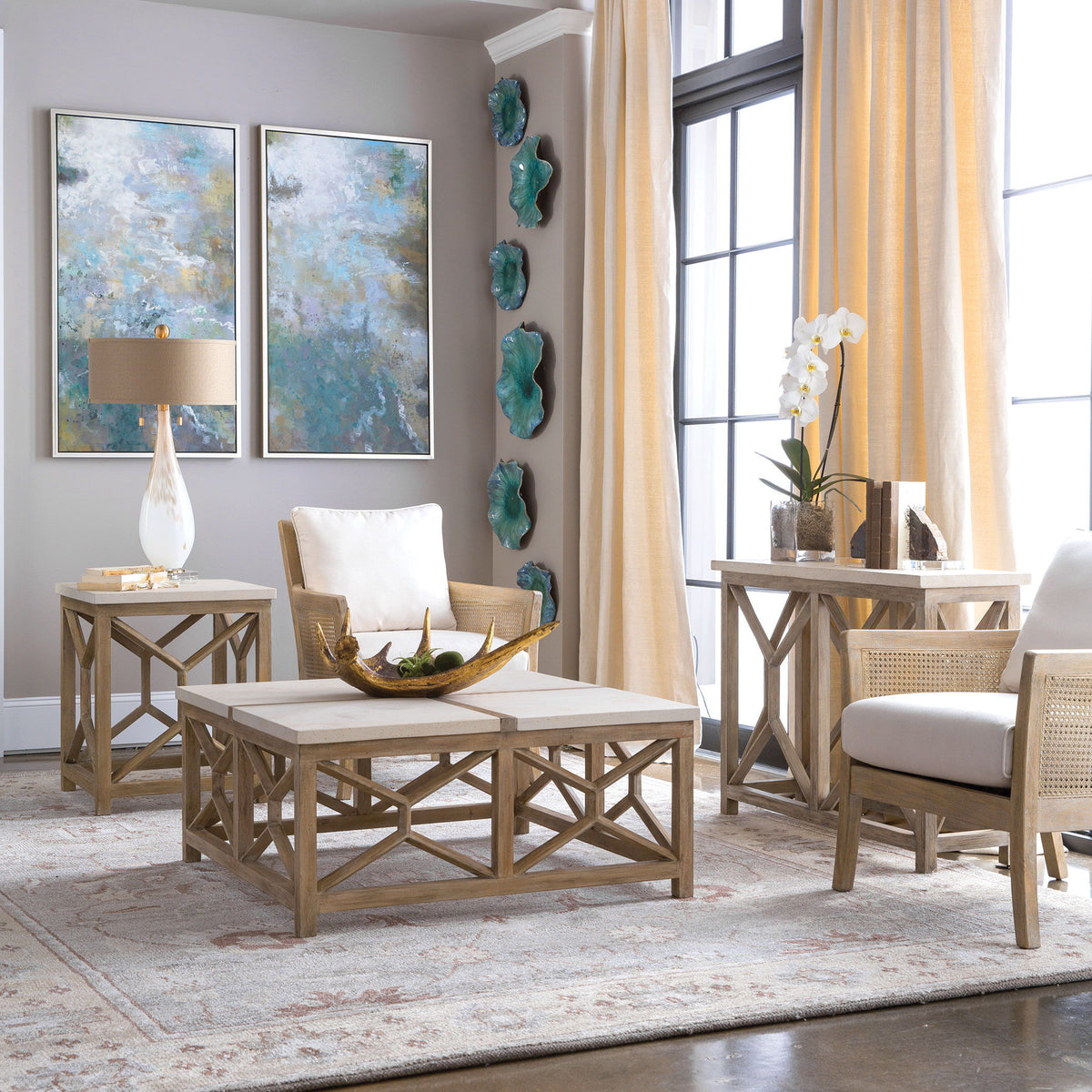 Catali Stone Console Table Ivory - Light Brown by Uttermost - View 2