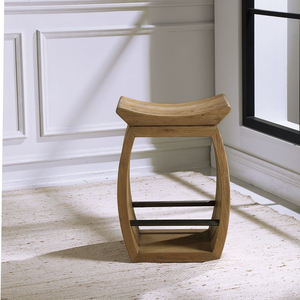 Connor Modern Wood Counter Stool - Light Brown / Black by Uttermost - View 2