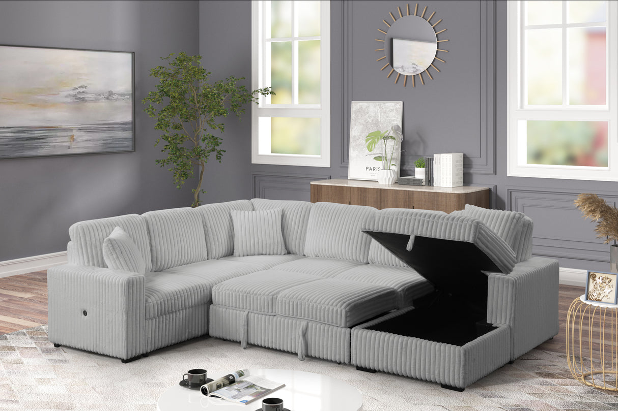 Grande Modern Style Sectional Sofa with USB-C, Sleeper Function & Storage Made with wood in Gray(CA INVENTORY)