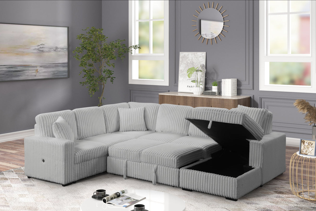 Grande Modern Style Sectional Sofa with USB-C, Sleeper Function & Storage Made with wood in Gray(CA INVENTORY) - sold by Home Elegance USA