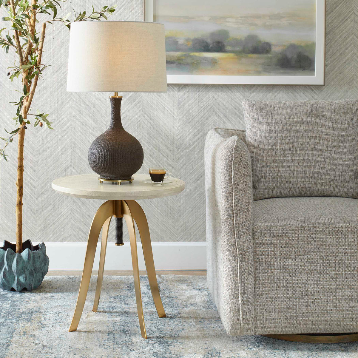 Alice Oak Adjustable Accent Table - Gold by Uttermost - View 2