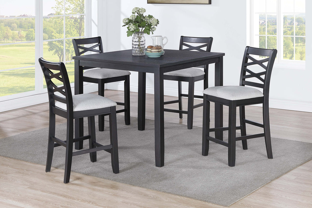 Dining Room Furniture 5pcs Set Charcoal Dining Table 4x Side Chairs Rubberwood Cross Back Design Chair Wooden Top