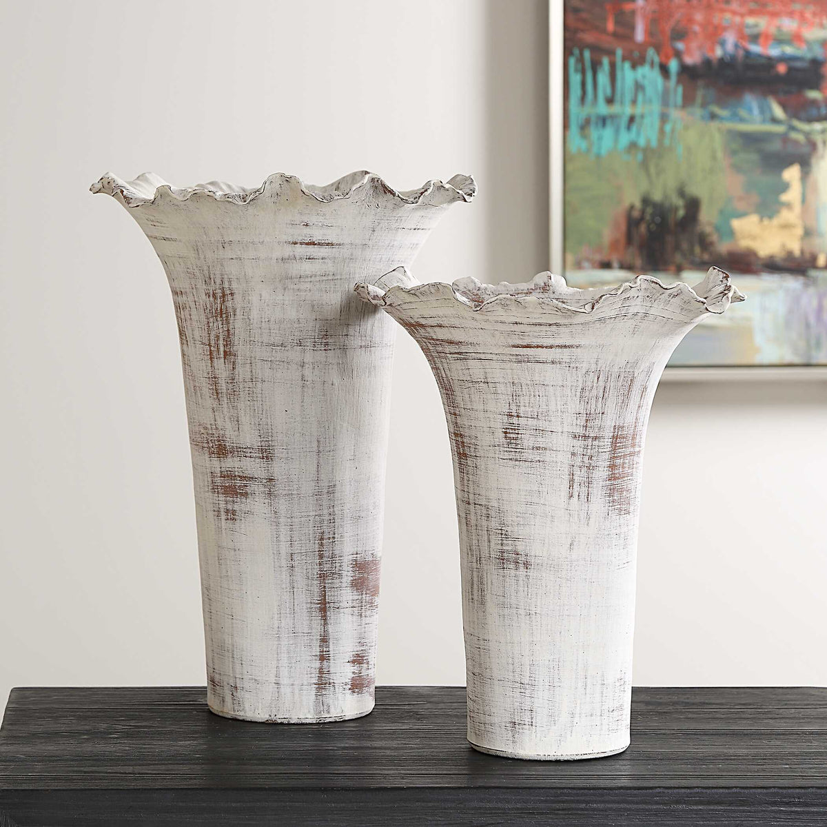 Ruffled Petal White Vases (Set of 2) by Uttermost - View 2
