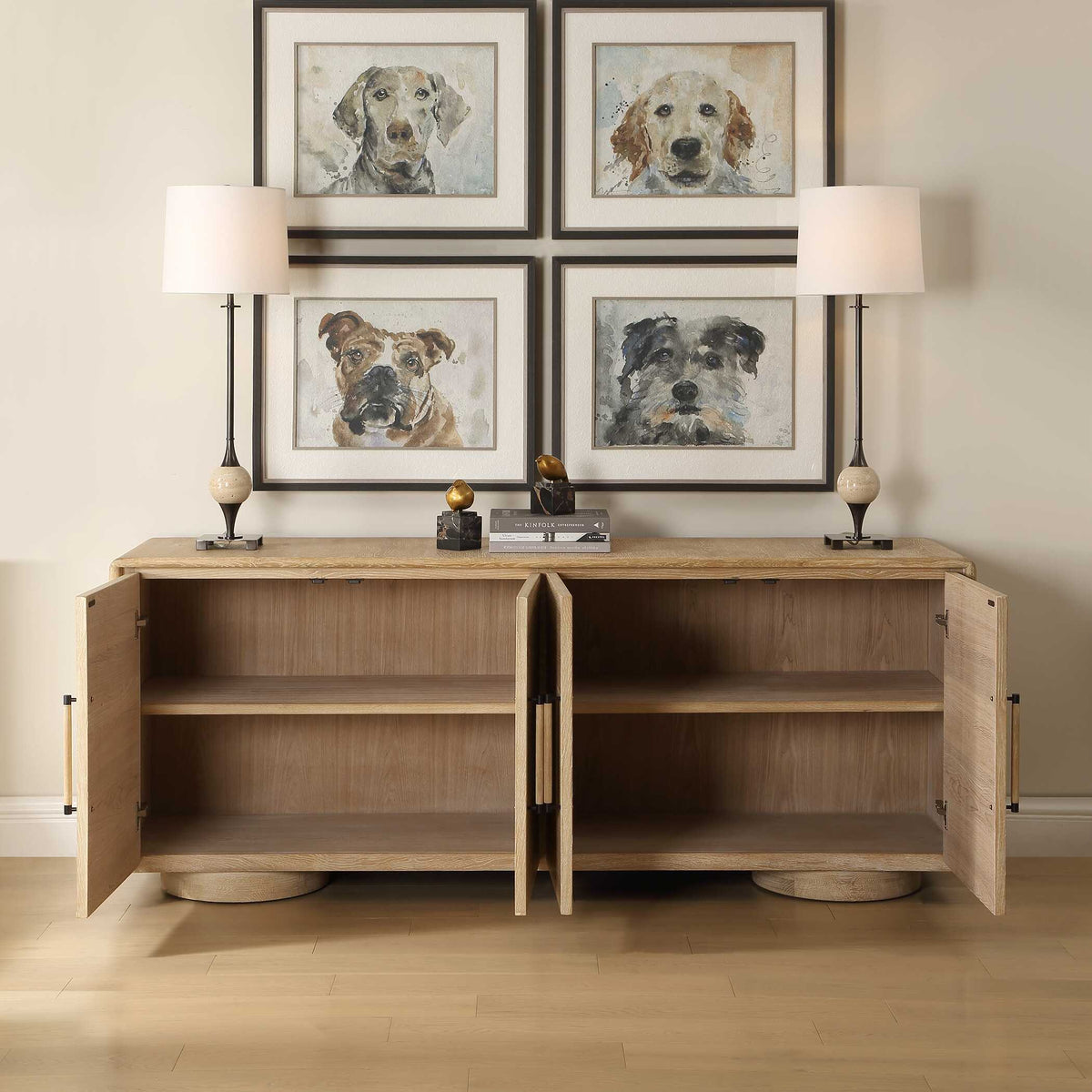 Evanston 4 Door Natural Oak Cabinet Woodtone - Light Brown by Uttermost - View 4